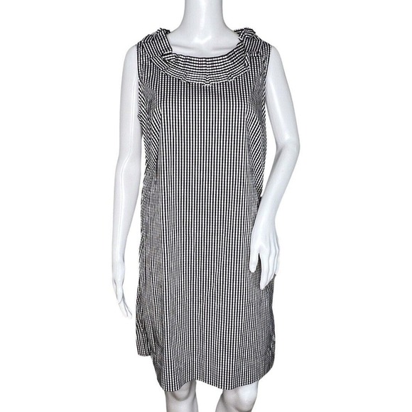 Talbots Dress Womens 12 Petite White Black Gingham Plaid Sheath Office Casual‎ - Picture 1 of 8